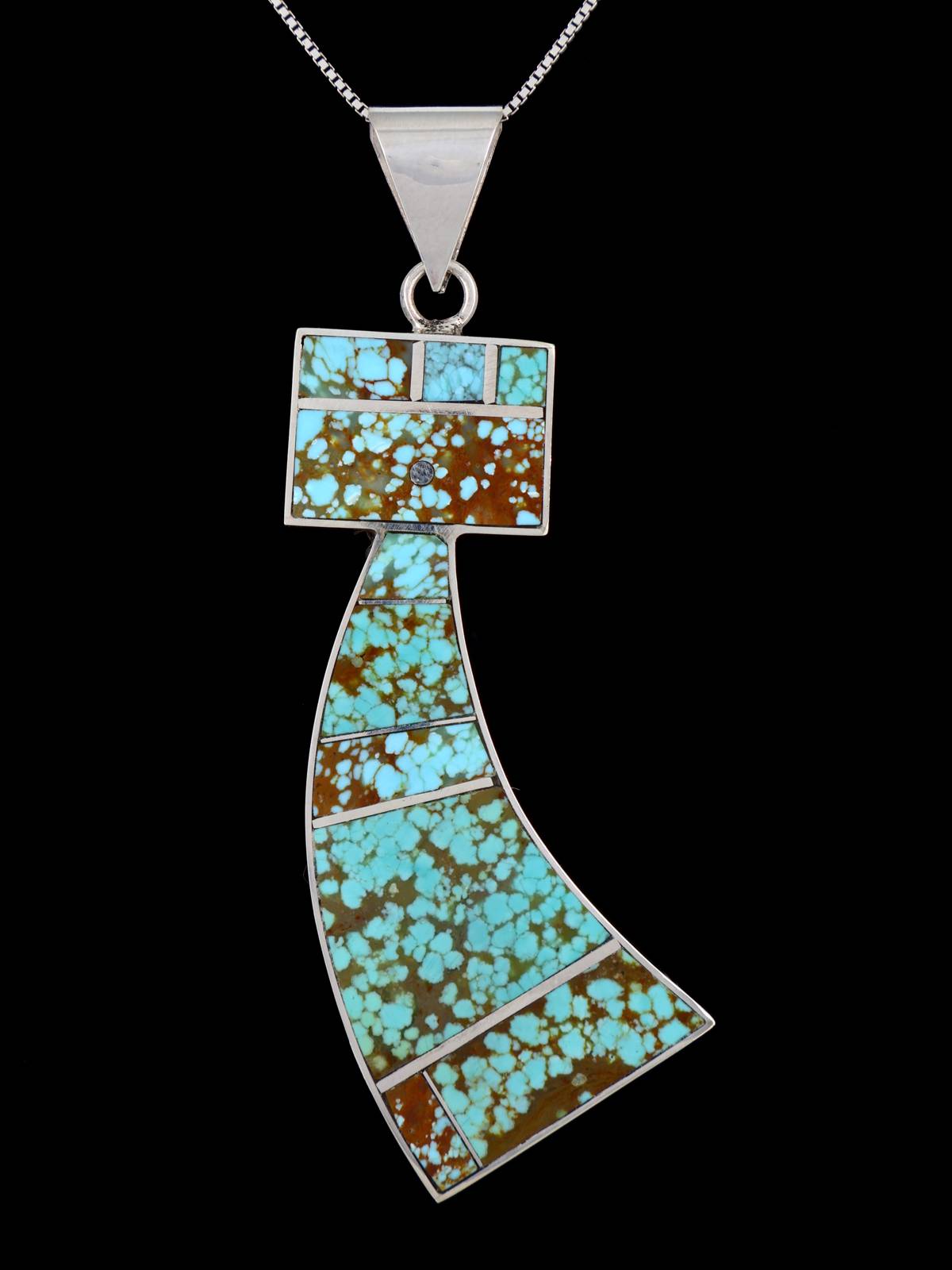 Navajo Turquoise Yei Sterling Silver Inlay Pendant