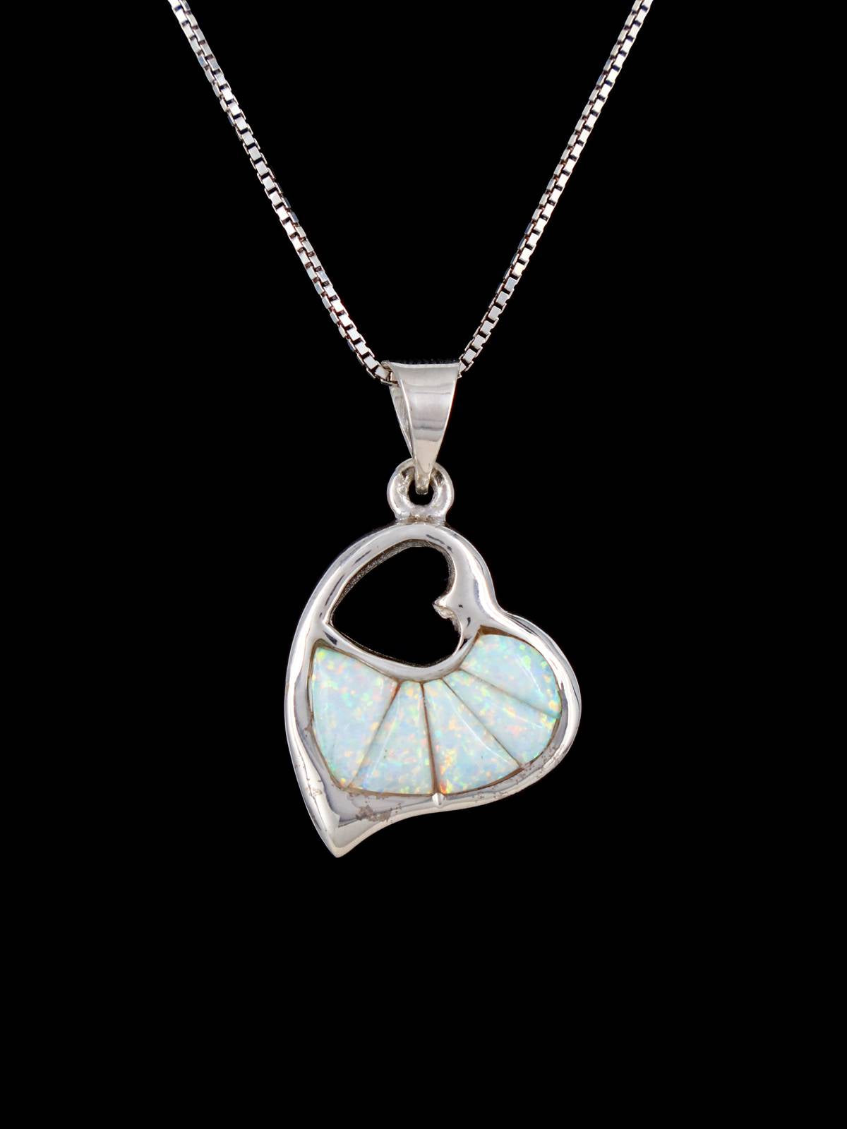 Navajo Opalite Cobblestone Inlay Heart Pendant - PuebloDirect.com