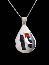 Native American Jewelry Zuni Inlay Woodpecker Bird Pendant - PuebloDirect.com