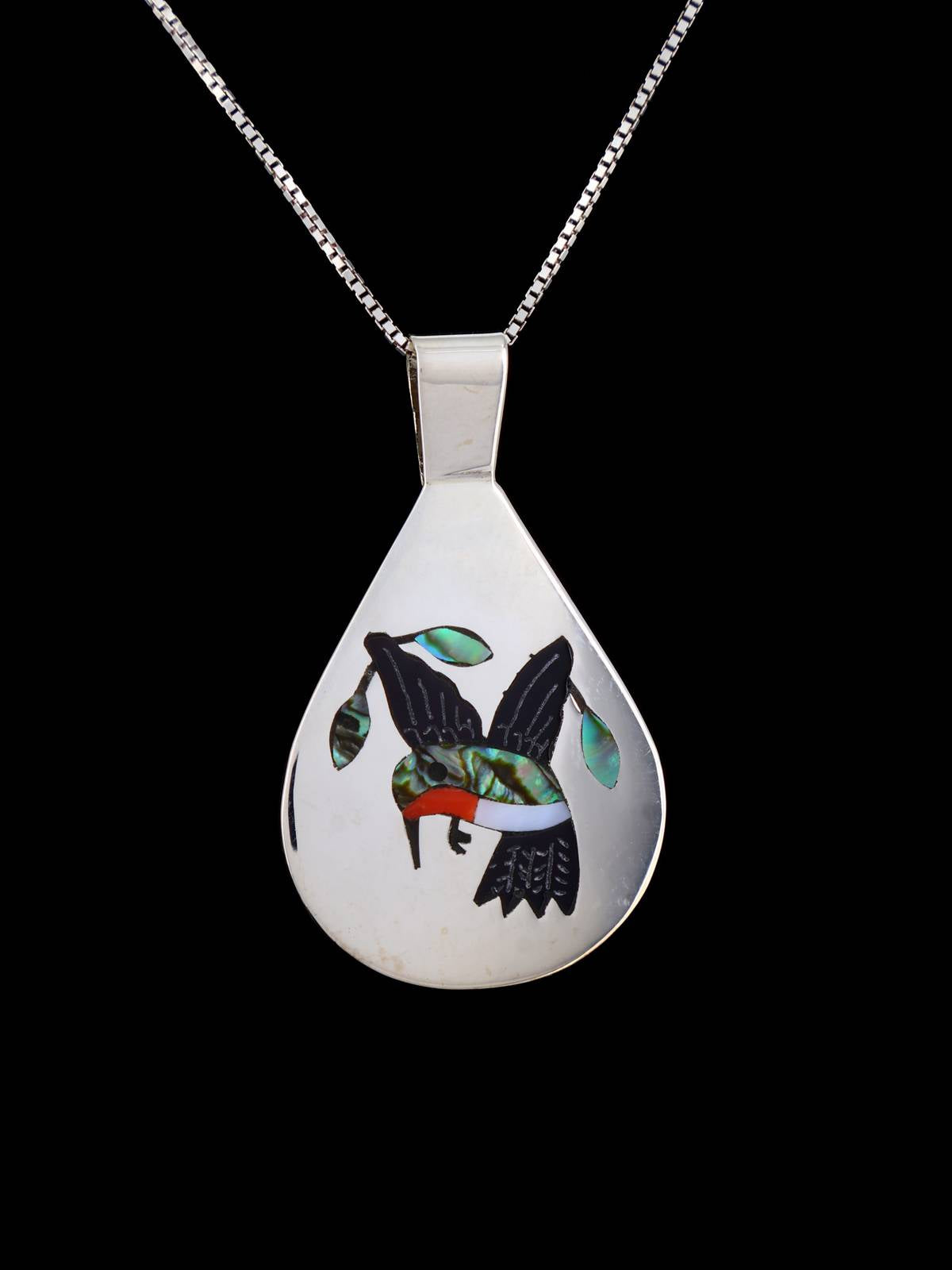 Native American Jewelry Zuni Inlay Hummingbird Pendant