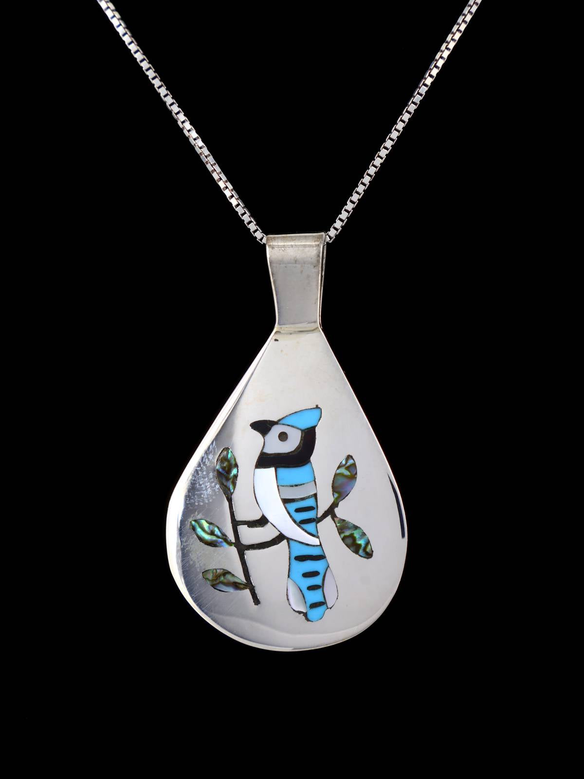 Native American Jewelry Zuni Inlay Blue Jay Pendant