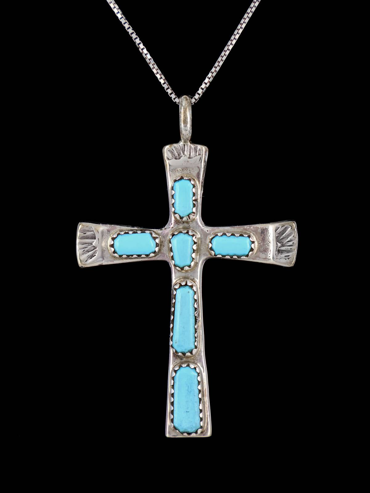 Sterling Silver Zuni Turquoise Cross Necklace