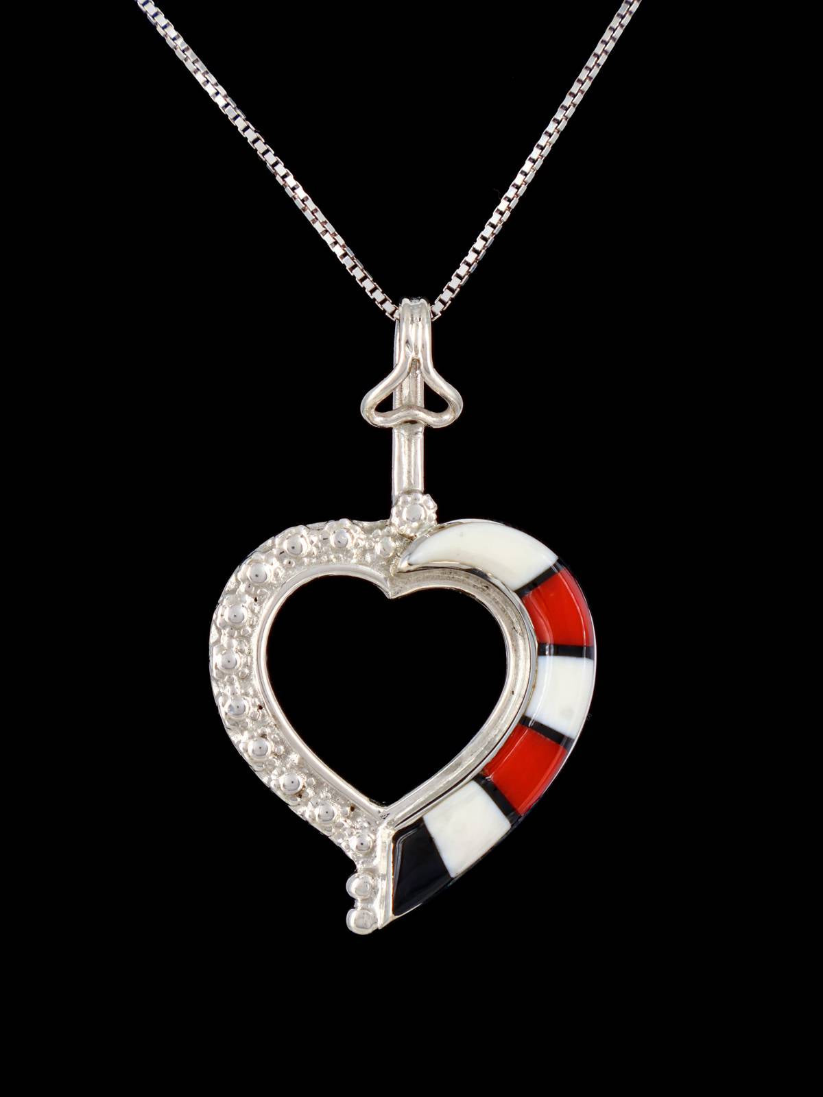 Native American Jewelry Zuni Inlay Heart Pendant - PuebloDirect.com