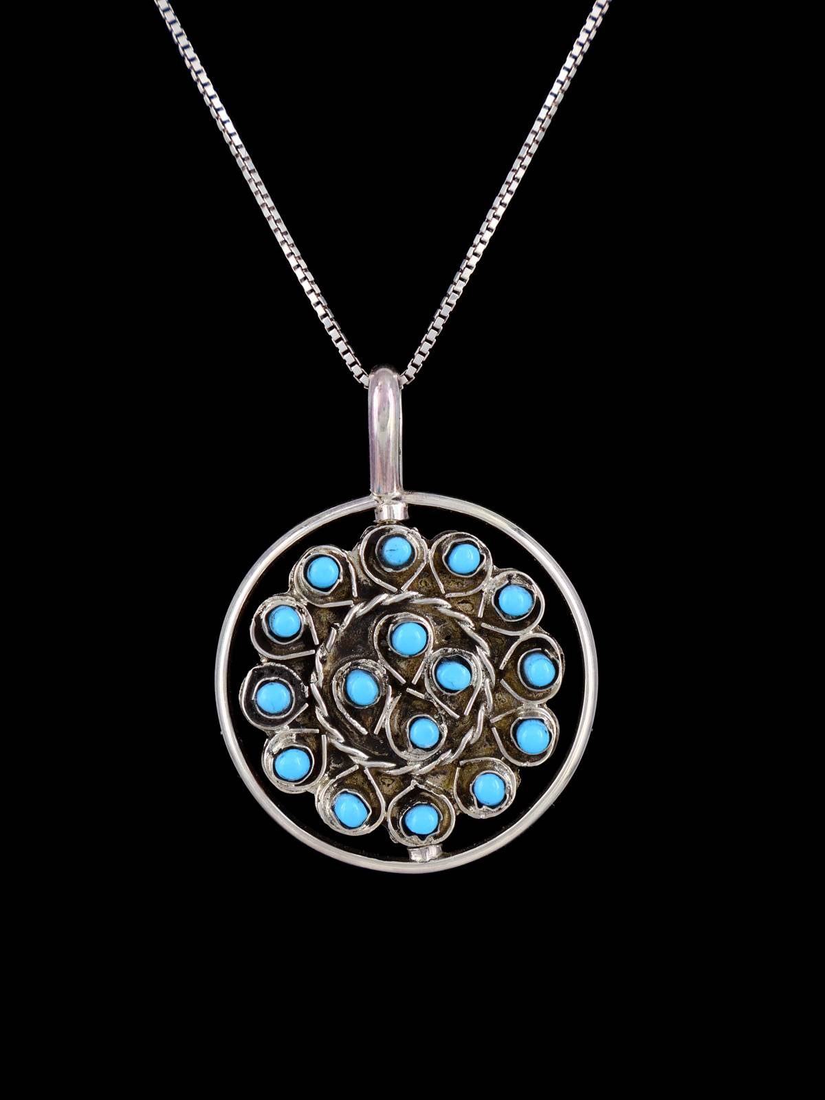 Zuni Reversible Turquoise and Coral Spinner Pendant