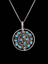 Zuni Reversible Turquoise and Coral Spinner Pendant