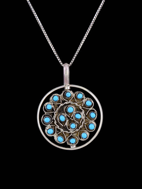 Zuni Reversible Turquoise and Coral Spinner Pendant