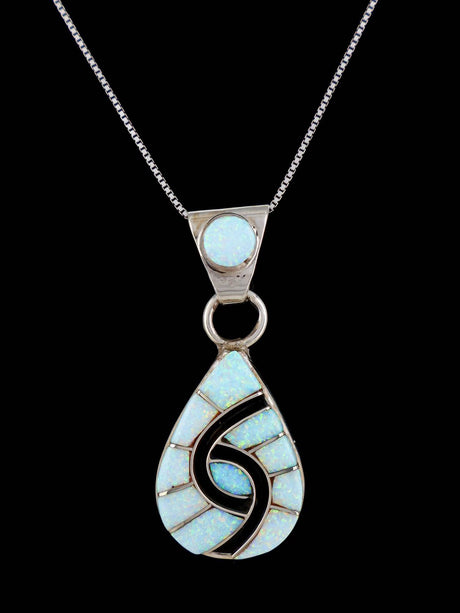 Opalite Sterling Silver Zuni Inlay Pendant - PuebloDirect.com