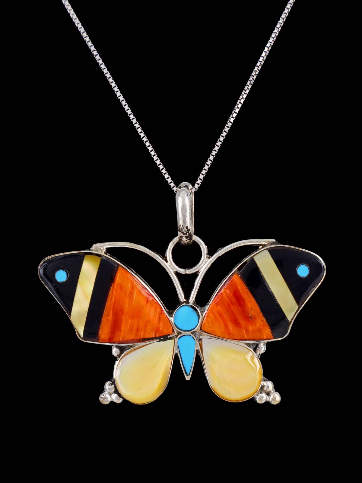 Native American Zuni Inlay Multistone Butterfly Pendant