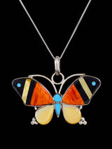 Native American Zuni Inlay Multistone Butterfly Pendant
