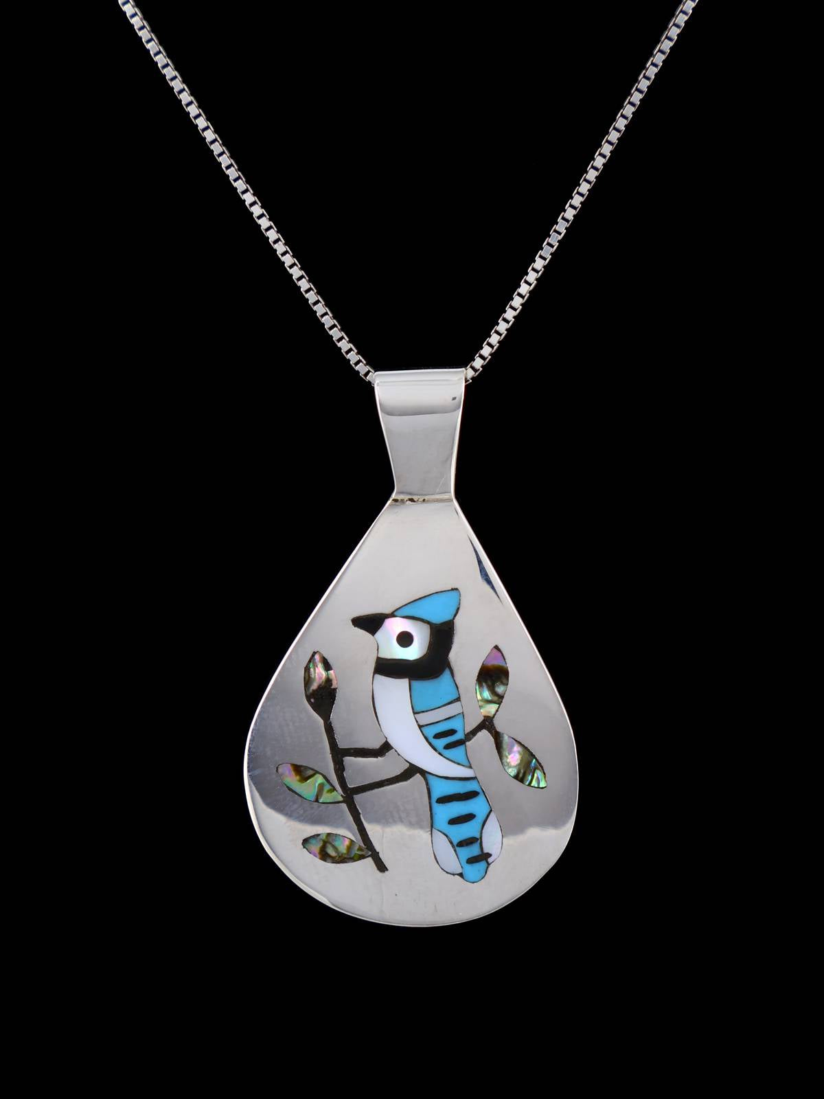 Native American Jewelry Zuni Inlay Blue Jay Pendant