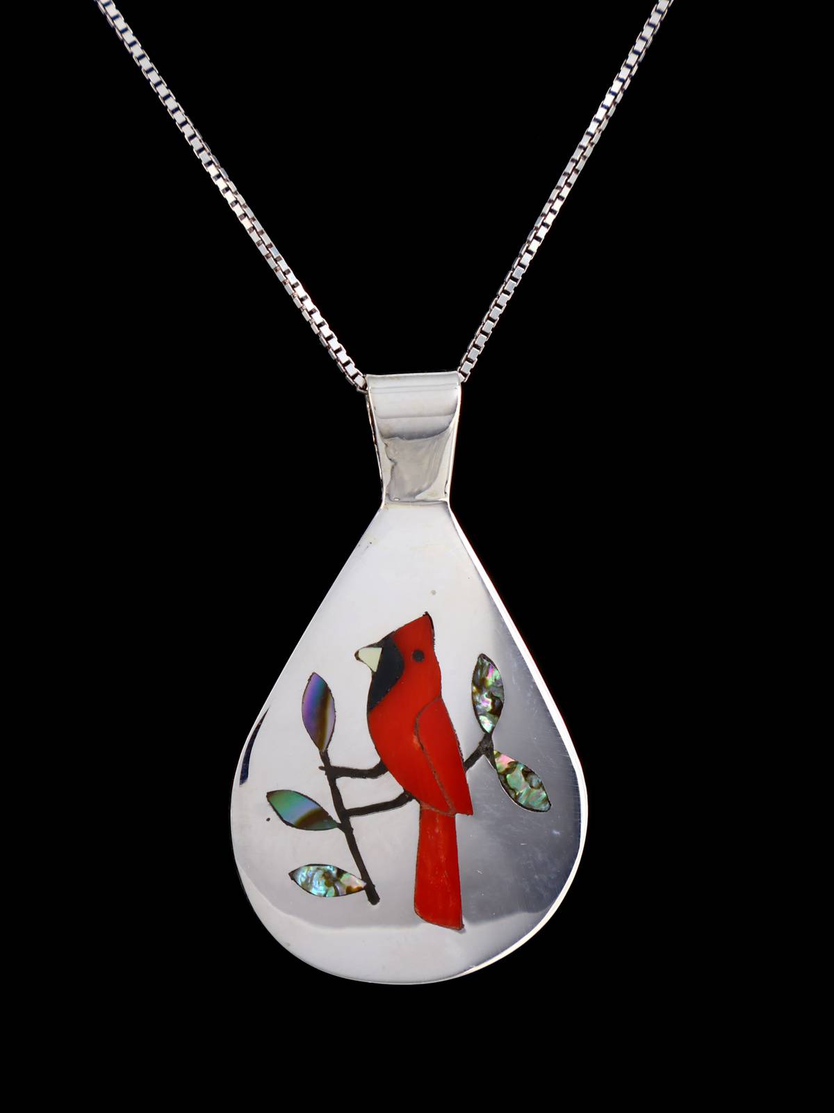 Native American Jewelry Zuni Inlay Cardinal Pendant - PuebloDirect.com