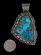 Native American Large Kingman Turquoise Sterling Silver Pendant