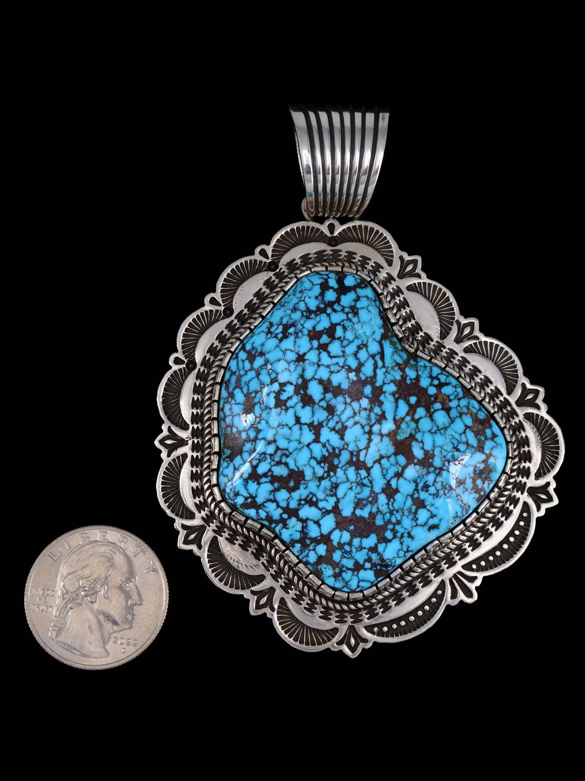 Large Native American Kingman Turquoise Sterling Silver Pendant