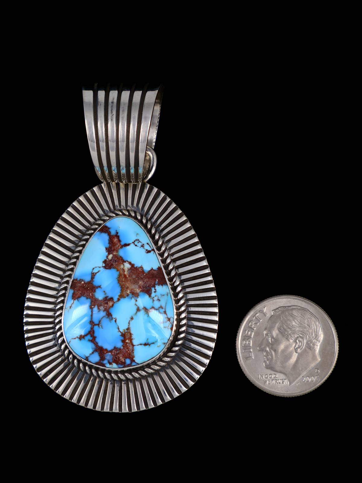 Native American Cold Chisel Golden Hill Turquoise Sterling Silver Pendant