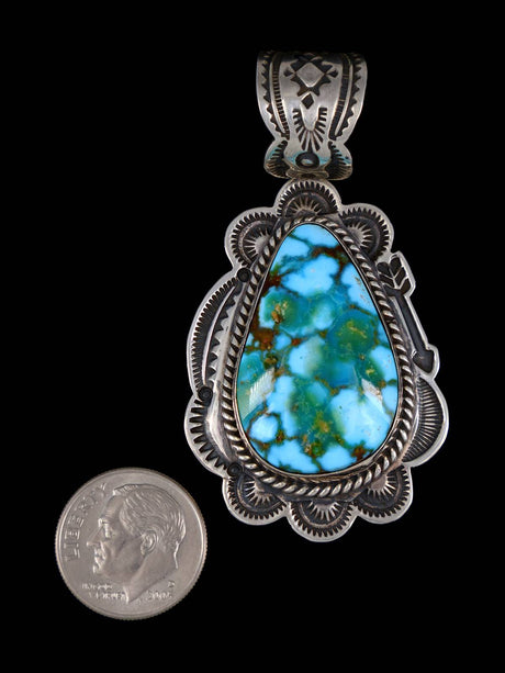 Native American Sterling Silver Kingman Turquoise Pendant - PuebloDirect.com