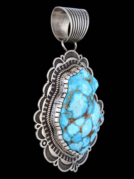 Native American Large Kingman Turquoise Sterling Silver Pendant - PuebloDirect.com