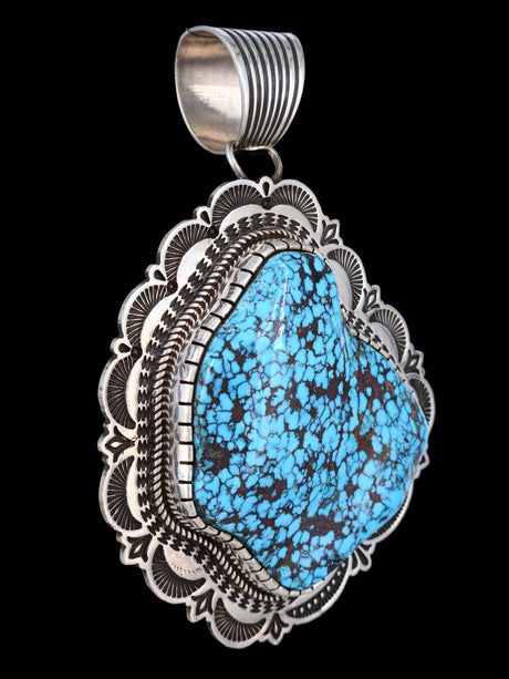 Large Native American Kingman Turquoise Sterling Silver Pendant - PuebloDirect.com