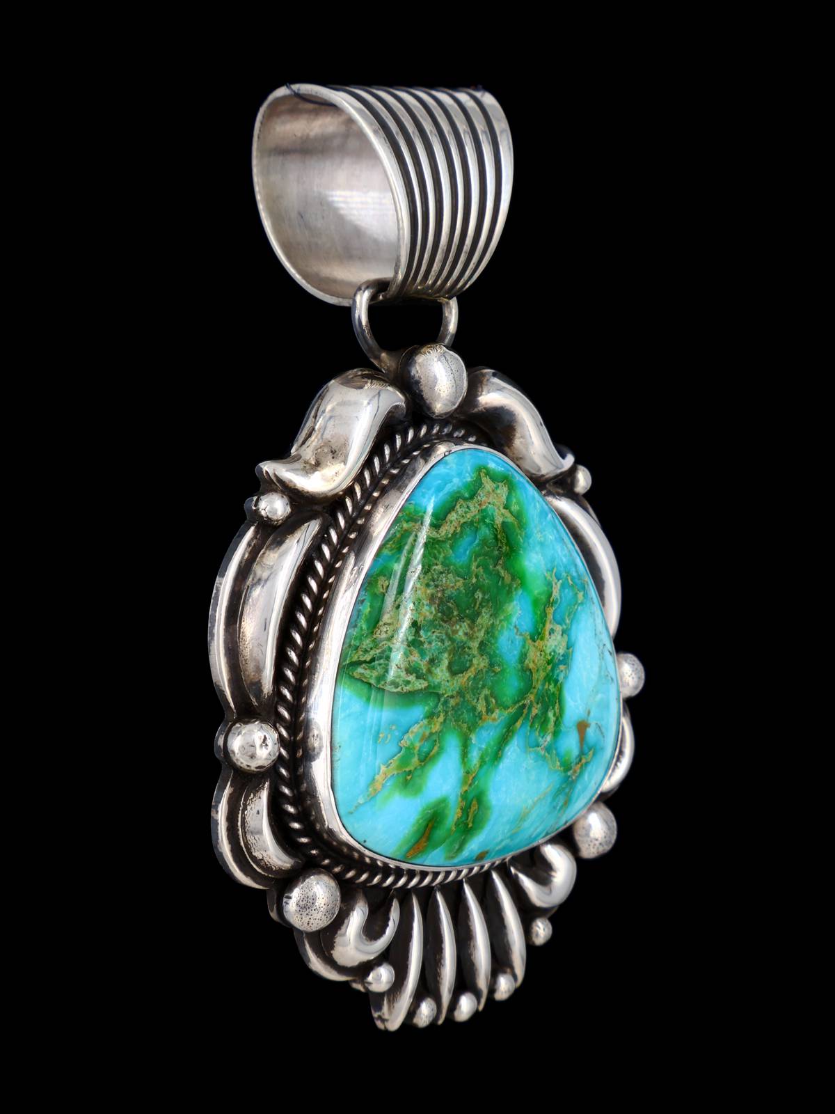 Large Native American Sonoran Gold Turquoise Sterling Silver Pendant - PuebloDirect.com