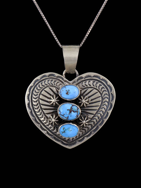 Native American Jewelry Natural Golden Hill Turquoise Heart Pendant - PuebloDirect.com
