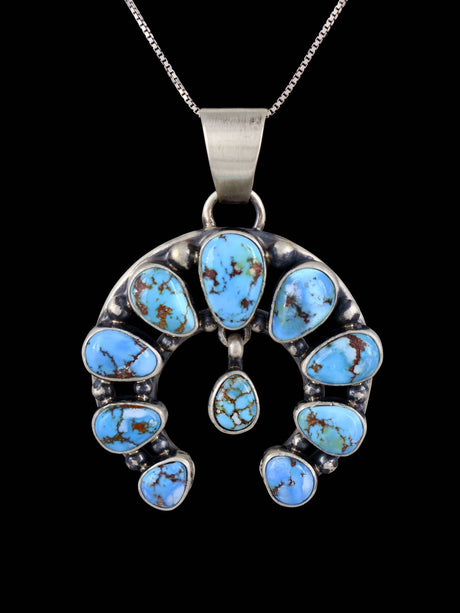 Native American Jewelry Natural Golden Hill Turquoise Naja Pendant - PuebloDirect.com