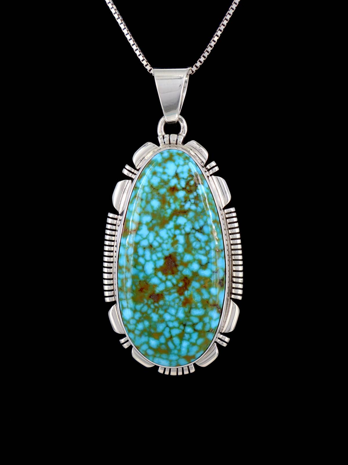 Native American Sterling Silver Kingman Turquoise Pendant - PuebloDirect.com