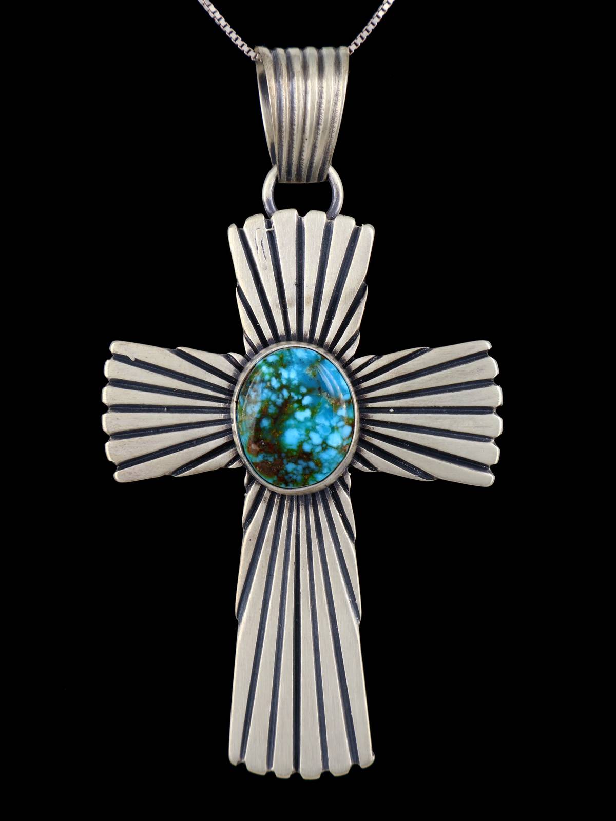 Sterling Silver Kingman Turquoise Navajo Cross Pendant