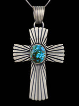 Sterling Silver Kingman Turquoise Navajo Cross Pendant