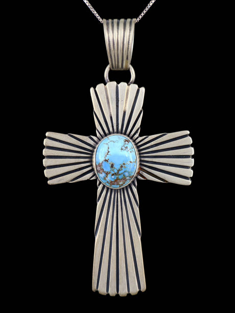 Sterling Silver Golden Hill Turquoise Navajo Cross Pendant - PuebloDirect.com