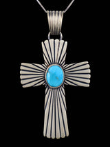 Sterling Silver Kingman Turquoise Navajo Cross Pendant - PuebloDirect.com