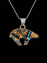 Navajo Reversible Turquoise and Jasper Inlay Bear Pendant