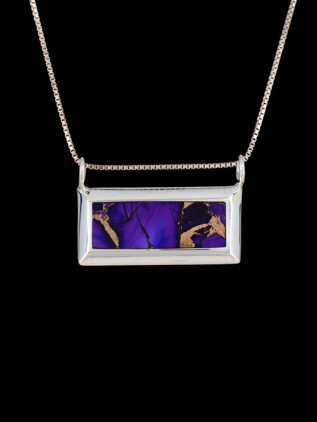 Dyed Mojave Inlay Sterling Silver Zuni Bar Pendant - PuebloDirect.com