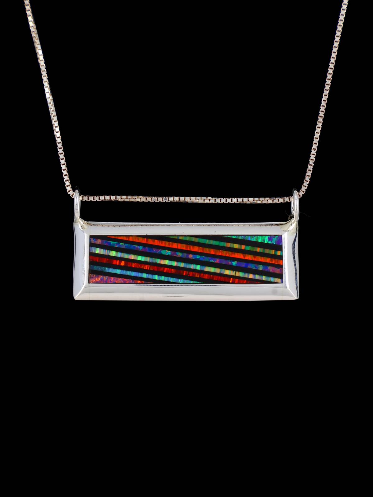 Opalite Inlay Sterling Silver Zuni Bar Pendant - PuebloDirect.com