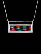 Opalite Inlay Sterling Silver Zuni Bar Pendant - PuebloDirect.com