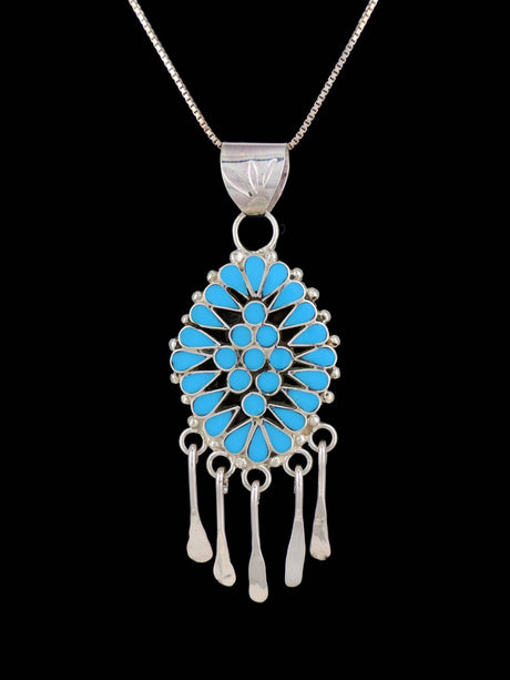 Turquoise Sterling Silver Zuni Inlay Pendant - PuebloDirect.com