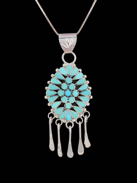 Turquoise Sterling Silver Zuni Inlay Pendant - PuebloDirect.com