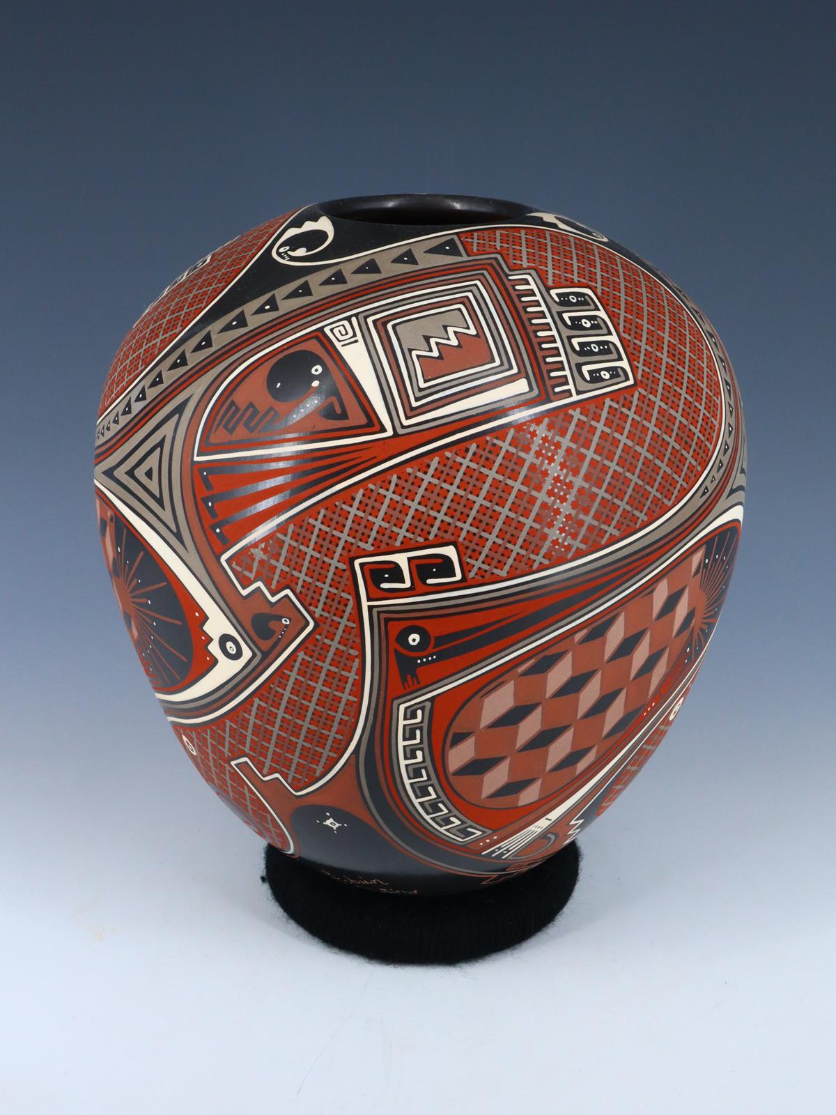 Mata Ortiz Hand Coiled and Painted Pottery Vase