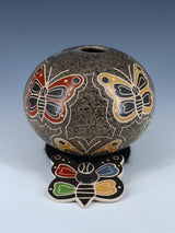 Mata Ortiz Etched Moth Pottery Vase w/Lid