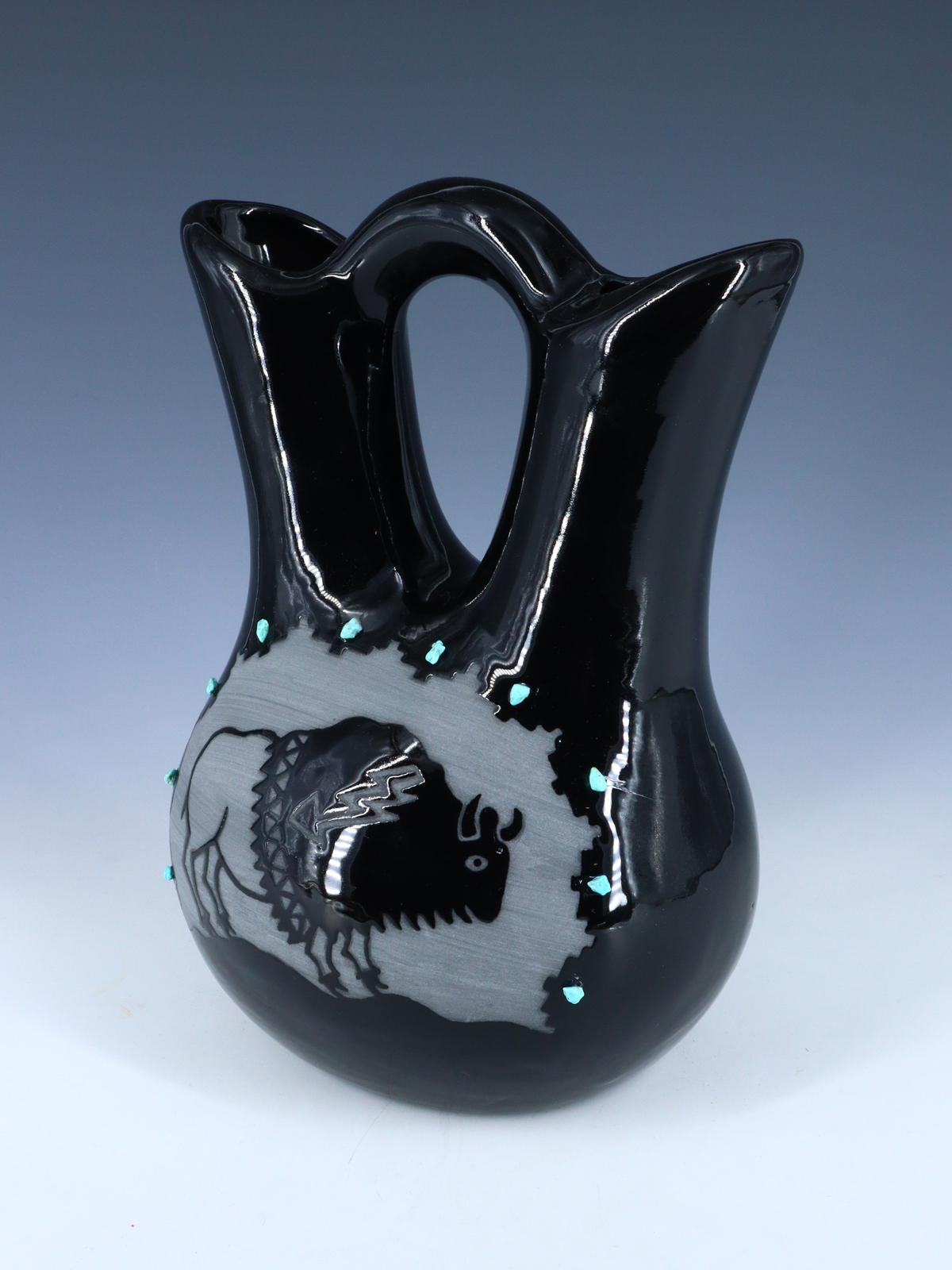 San Juan Pueblo Black Pottery Wedding Vase