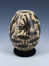 Mata Ortiz Hand Coiled Wildlife Etched Pottery
