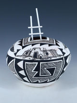 Acoma Style Painted Pueblo Hand Coiled Pottery with Ladder