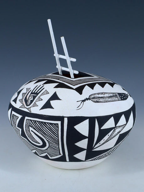Acoma Style Painted Pueblo Hand Coiled Pottery with Ladder