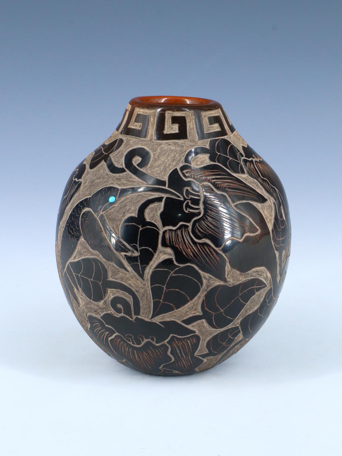 Santa Clara Pueblo Hand Coiled Black and Red Pottery