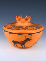 Cuenco de cerámica de lagarto Zuni Pueblo enrollado a mano