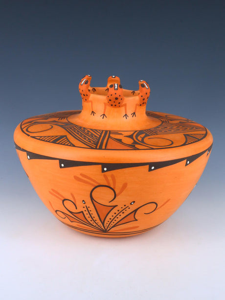 Cuenco de cerámica de lagarto Zuni Pueblo enrollado a mano