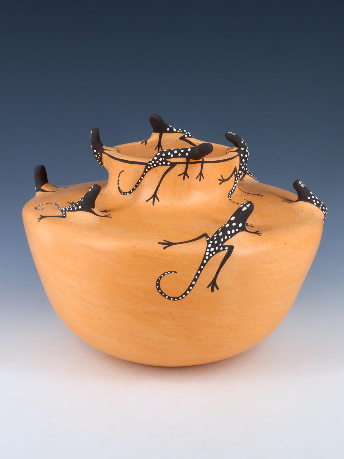 Cuenco de cerámica de lagarto Zuni Pueblo enrollado a mano