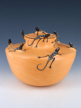 Cuenco de cerámica de lagarto Zuni Pueblo enrollado a mano