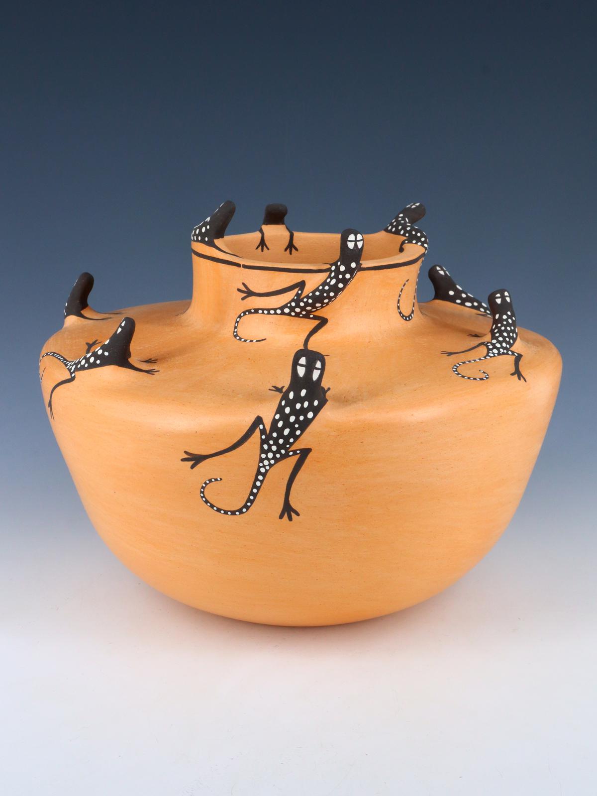 Cuenco de cerámica de lagarto Zuni Pueblo enrollado a mano