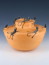 Cuenco de cerámica de lagarto Zuni Pueblo enrollado a mano