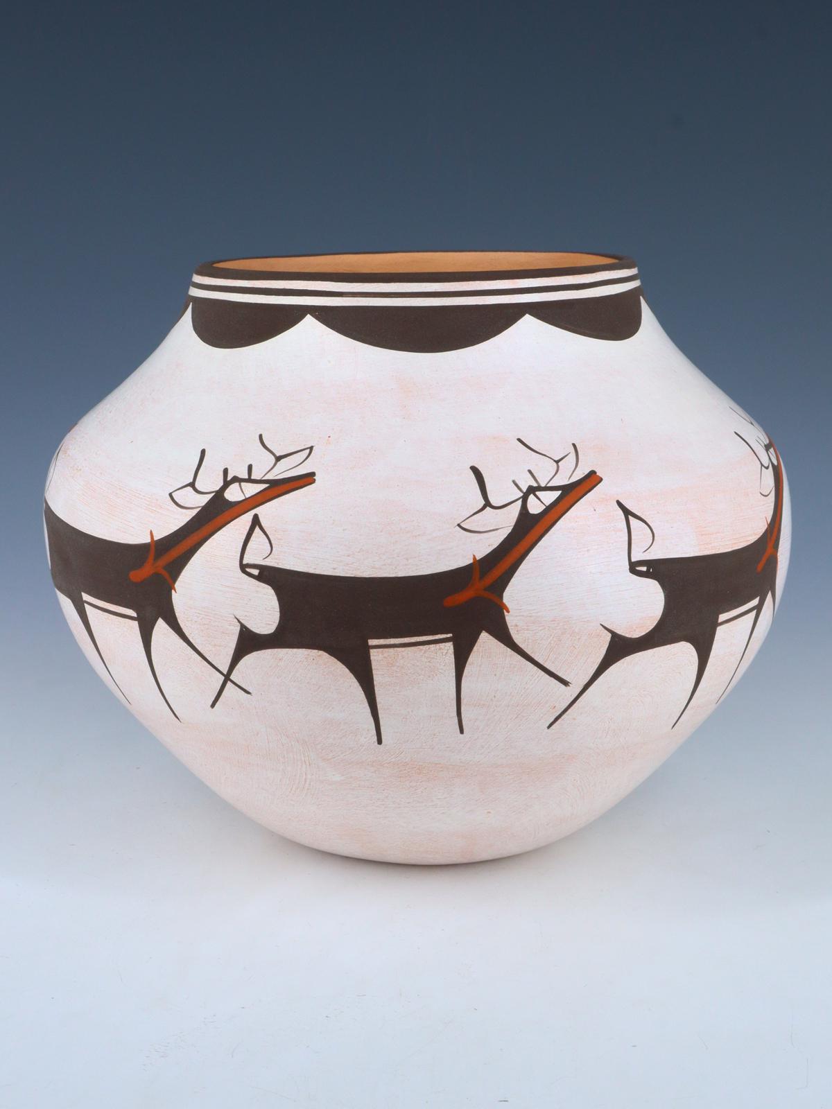 Hand Coiled Zuni Pueblo Deer Pottery Bowl
