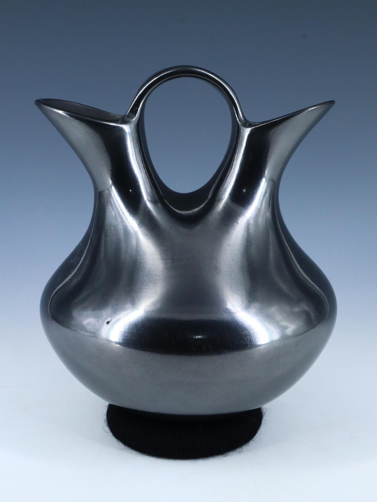 Mata Ortiz Hand Coiled Black Pottery Wedding Vase